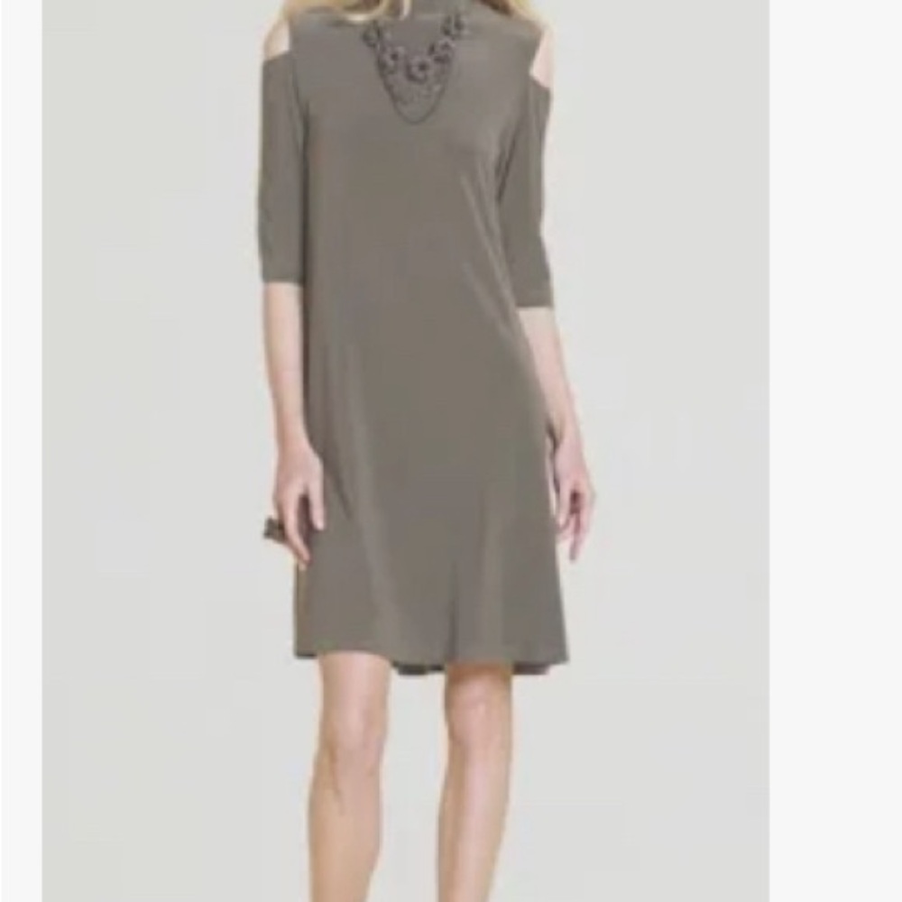 Clara Sunwoo Olive Penelope Turtleneck Cold Shoulder A-line Tunic Dress Size S